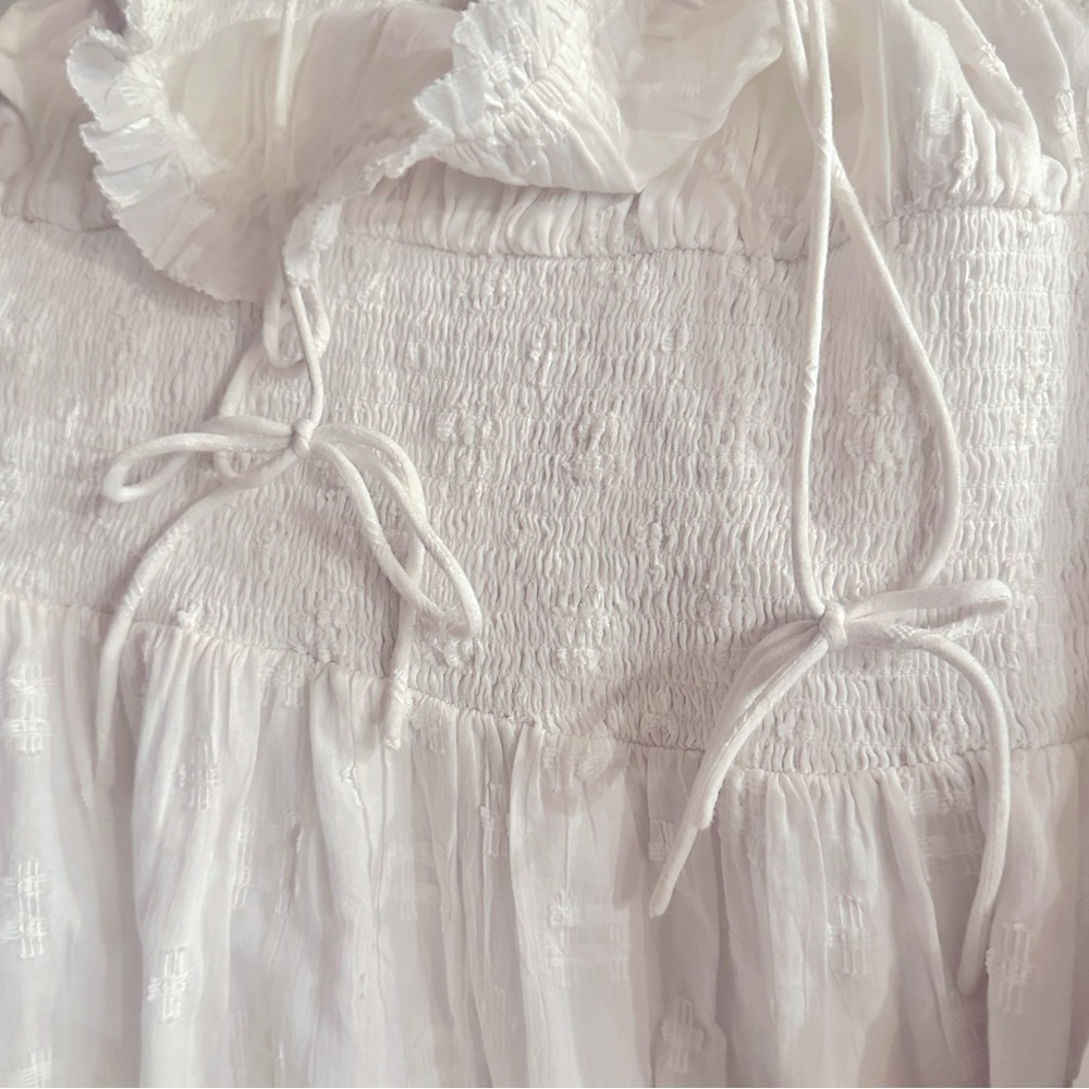 Cleobella Mar Ruffle White Marrakesh Smocked Textured Spaghetti Strap Dress L - Picture 6 of 16